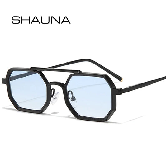 SHAUNA Retro Double Bridges Men Polygon Small Square Sunglasses Fashion Clear Ocean Gradient Lens Eyewear Women Metal Frame