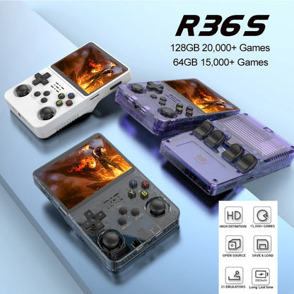 Open Source R36S Retro Handheld Video Game Console Linux System 3.5 Inch IPS Screen Portable Pocket Video Player R35S 64G Games