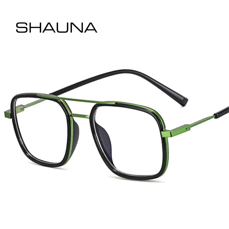 SHAUNA Retro Double Bridges Women Clear Anti Blue Light Glasses Frames Fashion Optical Double Color Men Frame