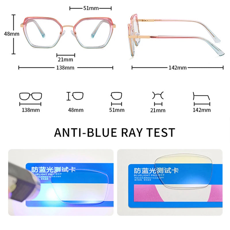 SHAUNA Fashion Polygon Square Double Color Women Glasses Frames Clear Anti Blue Light Men Optical TR90 Metal Frame