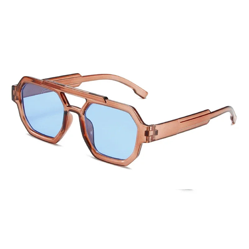 Lunettes de soleil à double pont tendance pour femmes, lunettes de soleil carrées polygonales, rétro, bleu, violet, pour hommes, lunettes de soleil UV400