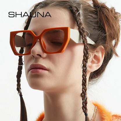 SHAUNA Fashion Oversized Cat Eye Women Sunglasses Retro Contrast Color Shades UV400 Men Polygon Square Sun Glasses