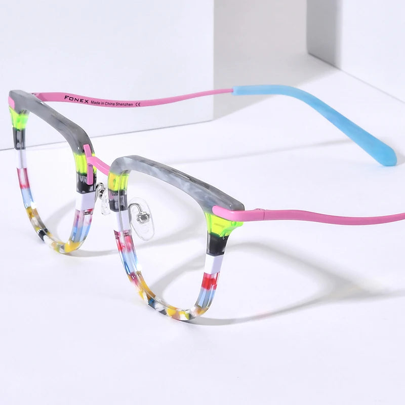 FONEX Colorful Acetate Titanium Eyeglasses Men Square Glasses Women Spectacles Eyewear F85793