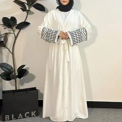 Open Front Abaya Muslim Long Sleeve Cardigan Abayas Maxi Dress Women's Clothing Tassel Embroidery Out Kaftans Women Jilbabs