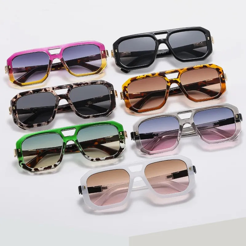 2024 Nouvelles lunettes de soleil rétro carrées à double pont pour femmes et hommes, monture colorée à la mode, lunettes de soleil Shases UV400, vente en gros