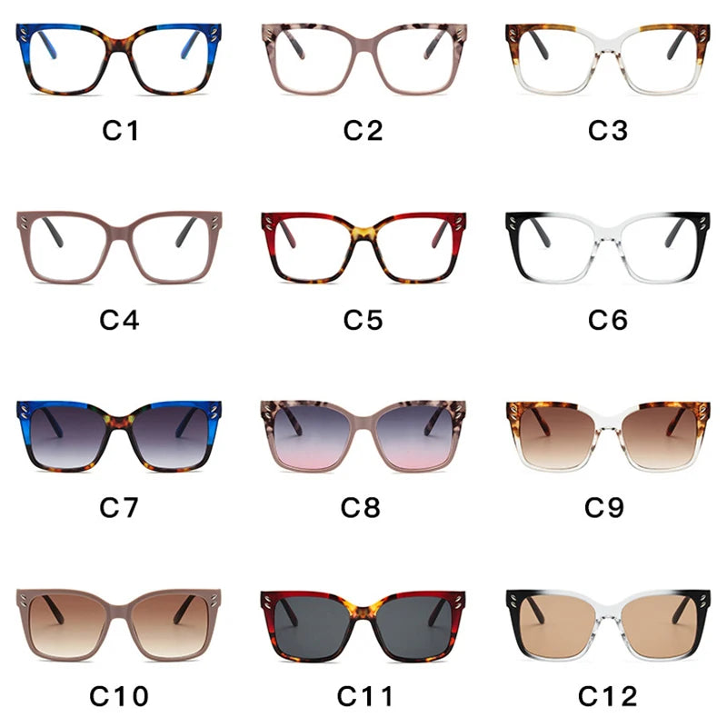 SHAUNA New Double Color Square Women Glasses Frame Clear Anti-Blue Light Eyewear Retro Men Rivets Gradient Sunglasses