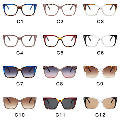 SHAUNA New Double Color Square Women Glasses Frame Clear Anti-Blue Light Eyewear Retro Men Rivets Gradient Sunglasses