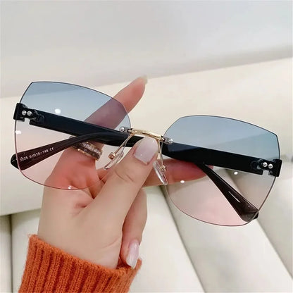 Brown Sunglasses Women Rimless Square Fashion Glasses Vintage Big Sun Glasses Shades For Zonnebril Dames Oculos De Sol Feminino