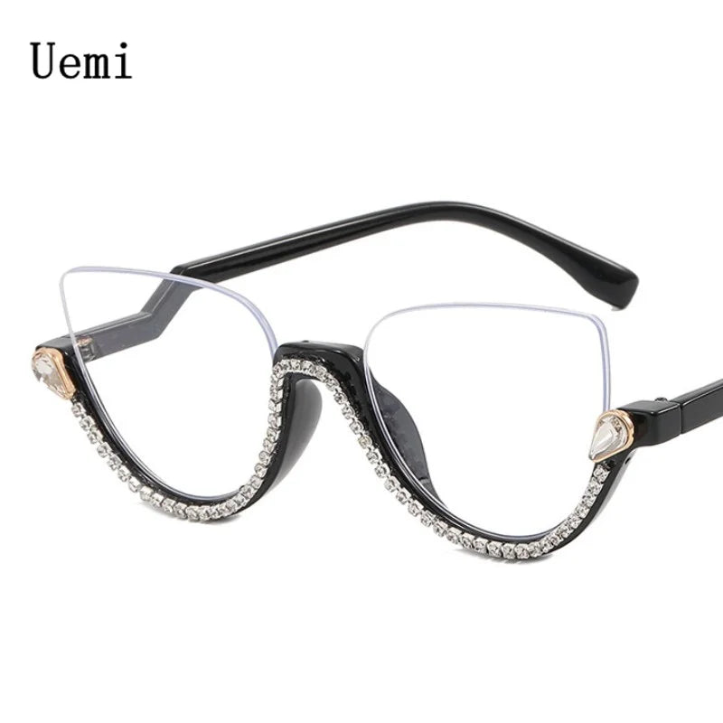 New Retro Anti Blue Light Cat Eye Glasses For Women With Diamond Fashion General Optics Clear Lens Reading Female Trending Eyegl