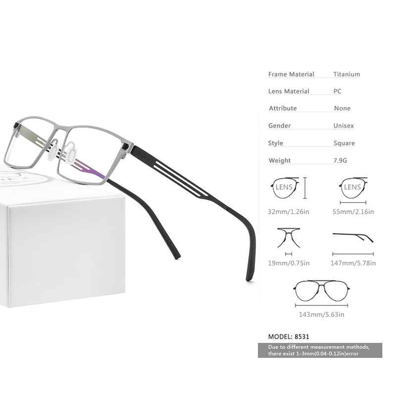 FONEX Pure Titanium Glasses Frame Men 2020 New Square Eyeglasses Frames Women Screwless Eyewear 8531