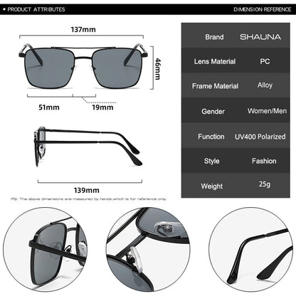 SHAUNA Retro Metal Double Bridges Square Sunglasses Women Fashion Clear Ocean Gradient Lens Shades UV400 Men Sun Glasses