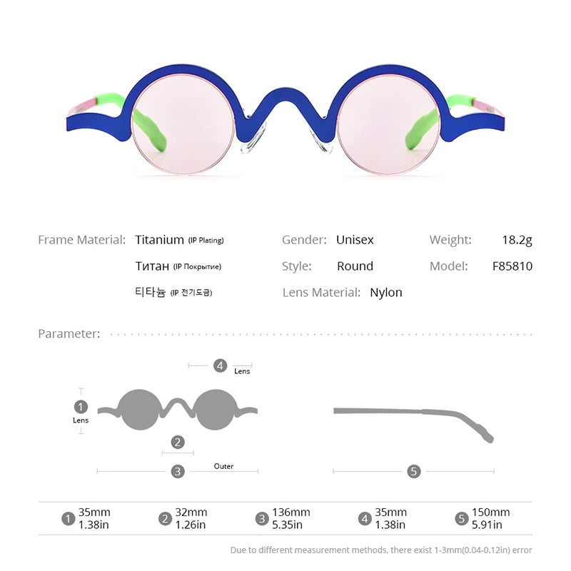 FONEX Lunettes de soleil en titane pour hommes, rétro, petites, rondes, 2024, nouvelles lunettes de soleil en nylon semi-cerclées pour femmes, nuances UV400 F85810T