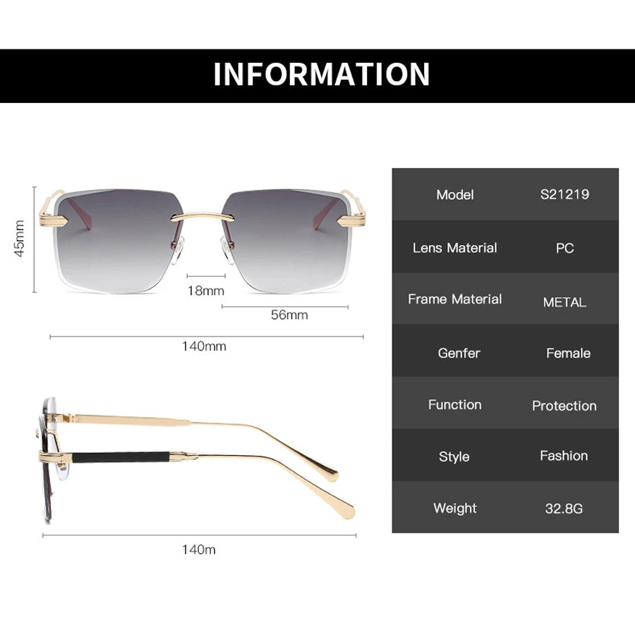 Rimless Square Sunglasses Women Men Luxury Design Retro Fashion Metal Sun Glasses Frameless Eyewear Vintage Summer Street Shades