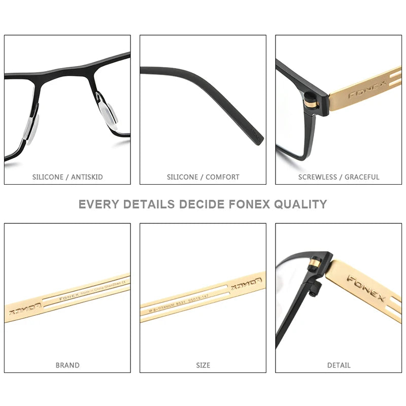 FONEX Pure Titanium Glasses Frame Men 2020 New Square Eyeglasses Frames Women Screwless Eyewear 8531