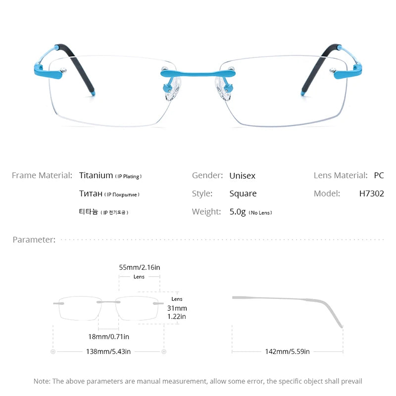 HONILLESI Titanium Eyeglasses Frame Men Outdoor Ultralight Rimless Glasses Frame 2024 New Sports Half Eyewear H7302