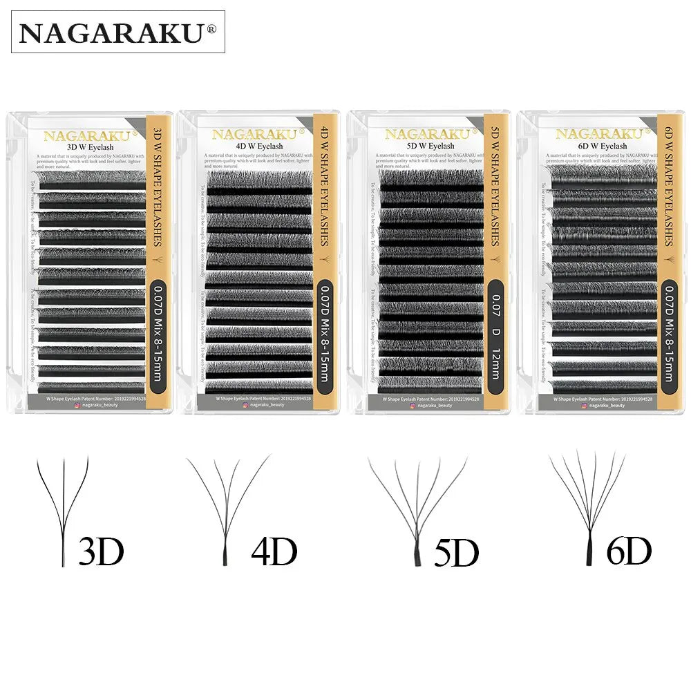 NAGARAKU 3D 4D 5D 6D W-Form Vorgefertigte Fans Automatische Blüte Wimpernverlängerung Natürliches weiches Licht Volle Dichte