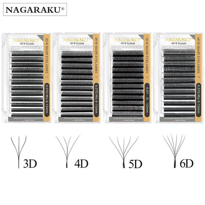 NAGARAKU 3D 4D 5D 6D W-Form Vorgefertigte Fans Automatische Blüte Wimpernverlängerung Natürliches weiches Licht Volle Dichte