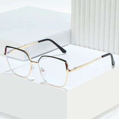 SHAUNA Retro Double Color Square Women Metal Glasses Frames Clear Anti Blue Light Eyewear Optical Men Fashion Frame