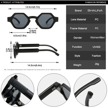 SHAUNA Retro Polygon Quadratische Sonnenbrille für Frauen Schattierungen UV400 Mode Punk Candy Farbe Männer Sonnenbrille