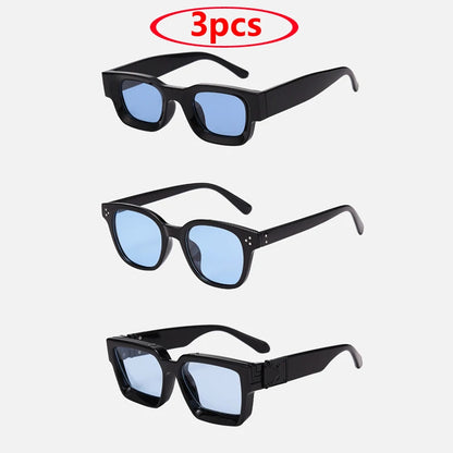 Lot de 3 lunettes de soleil rectangulaires de marque pour femmes et hommes, verres de soleil rétro carrés noirs, lunettes de soleil tendance punk pour hommes UV400