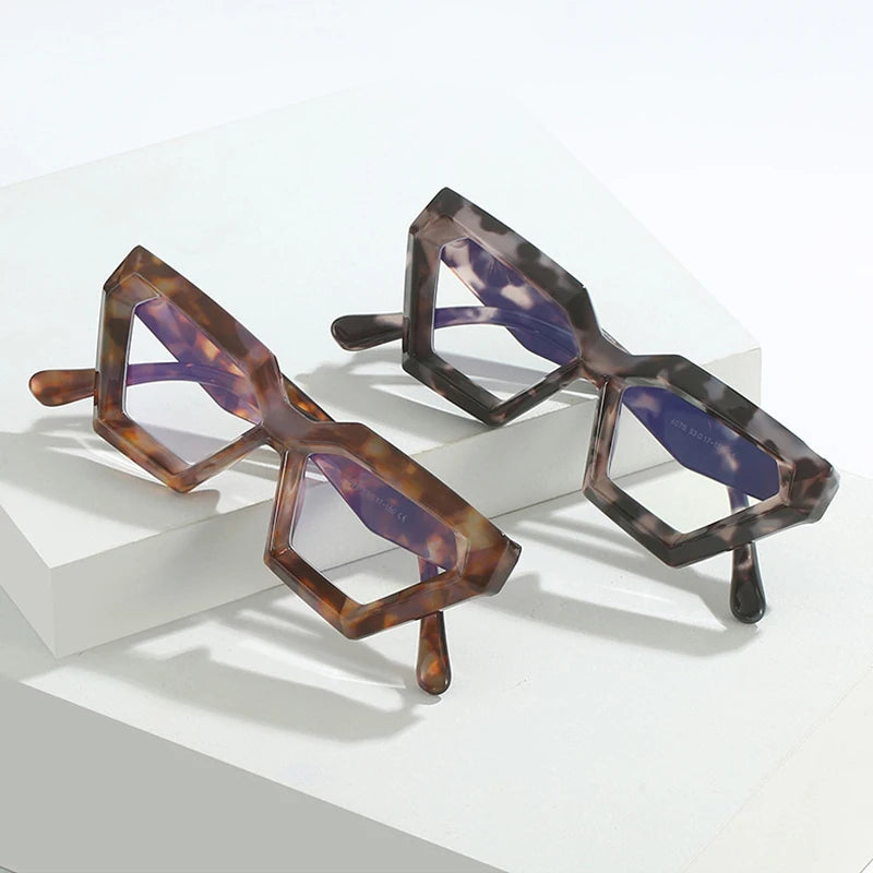 SHAUNA Fashion Polygon Cat Eye Women Glasses Frame Spring Hinge Men Clear Anti-Blue Light Leopard Optical Frame