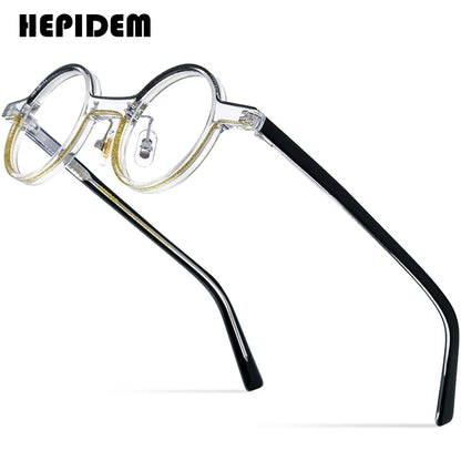 HEPIDEM Powder Acetate Glasses Men Retro Vintage Round Eyeglasses 2022 Women Spectacles Eyewear 9310