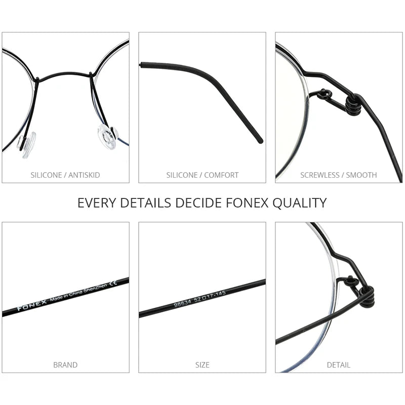 FONEX Schraubenlose Brillen Brillen Damen Rund Dänemark Koreanische Brillengestell Herren 98634