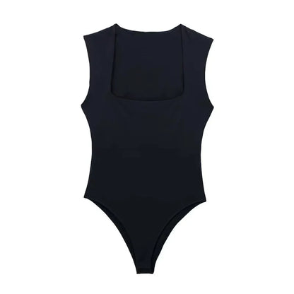 ONKOGENE 2024 Schwarz Frau Body Square Neck Ärmelloses Bodysuit Frauen Blau Weiß Sexy Engen Body Dessous Bodycon Sommer Tops