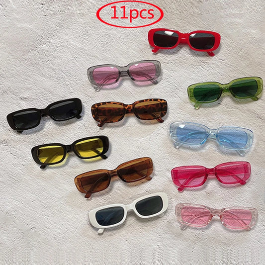 11pcs Fashion Retro Small Square Frame Sunglasses Women Vintage Punk Rectangle Wholesale Jelly Colors Sun Glasses Shades UV400