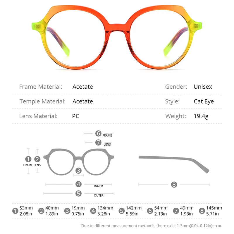 HEPIDEM Multicolor Acetate Frame Women Designer Cat Eye Eyeglasses Ladies Spectacle Eyewear 9061