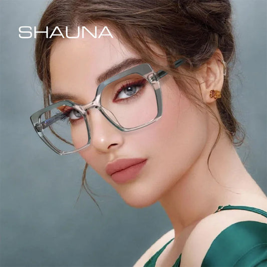 SHAUNA Retro Anti Blue Light TR90 Square Women Glasses Frame Clear Optical Lens Eyewear Men Spring Hinge Computer Glasses