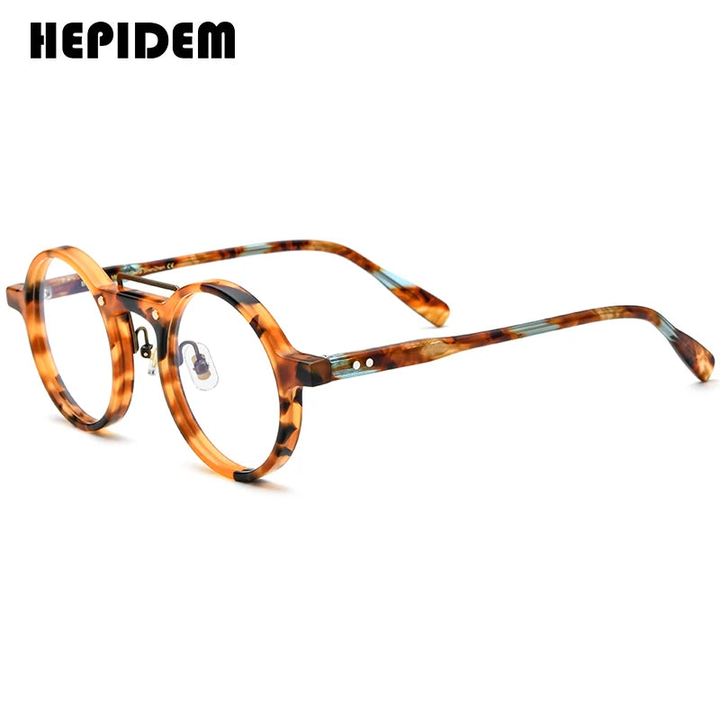 HEPIDEM Acetate Glasses Men 2022 Vintage Retro Round Eyeglasses Frame Women Spectacles Eyewear 9194