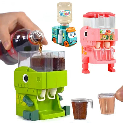 Children Dinosaur Dual Water Dispenser Toy with Cute Pink Blue Cold/Warm Water Juice Drinking Fountain Simulation Kitchen Toys