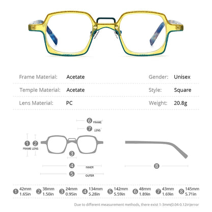 Lunettes de vue en acétate poudré HEPIDEM pour hommes, verres de vue rétro vintage mats, verres polygonaux pour femmes, lunettes de vue 9318