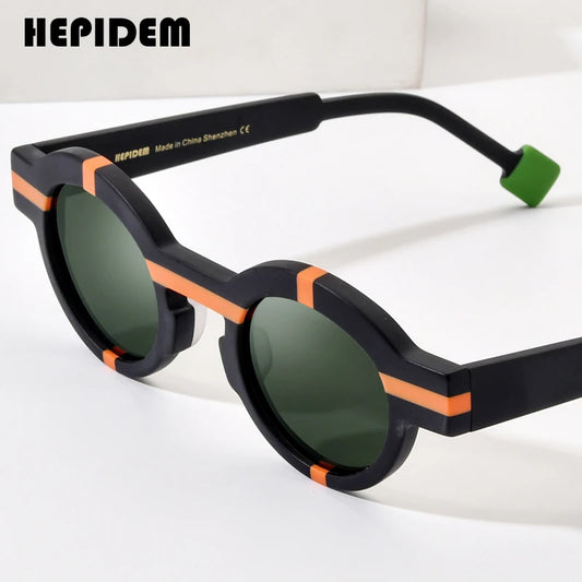 HEPIDEM Matte Acetate Polarized Sunglasses UV400 Men Simple Retro Design Circle Round Sun Glasses Women Shades Sunglasses H9282T