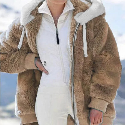 Veste à capuche ample à fermeture éclair en peluche pour femme, nouveau style automne et hiver