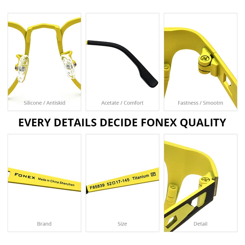 FONEX Pure Titanium Glasses Men 2024 New Retro Square Eyeglasses Women Fashion Color Eyewear F85839