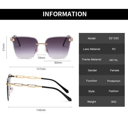 New Fashion Oversize Gradient Sunglasses Women Vintage Alloy Chain Frame Rimless Square Sun Glasses Unisex Elegant Shades