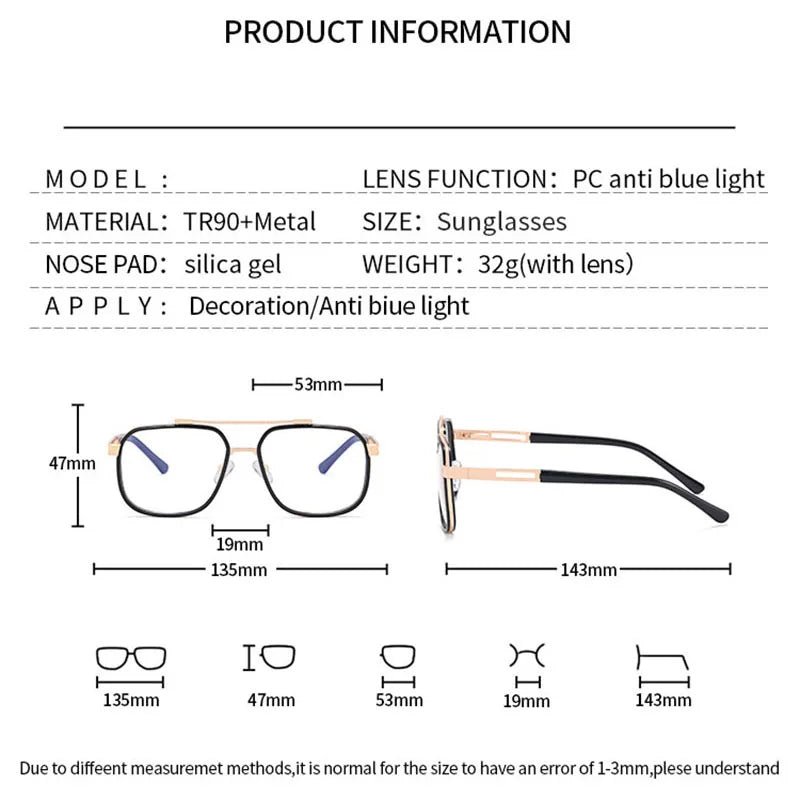 SHAUNA Anti-Blue Light TR90 Fashion Square Frames Retro Optical Frame Computer Glasses