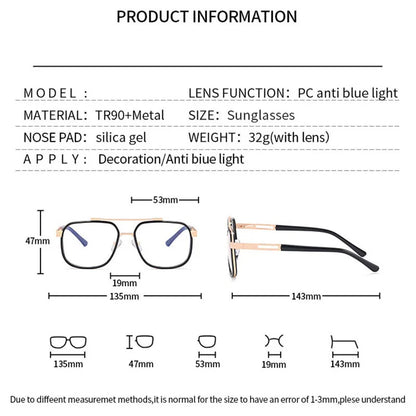 SHAUNA Anti-Blue Light TR90 Fashion Square Frames Retro Optical Frame Computer Glasses