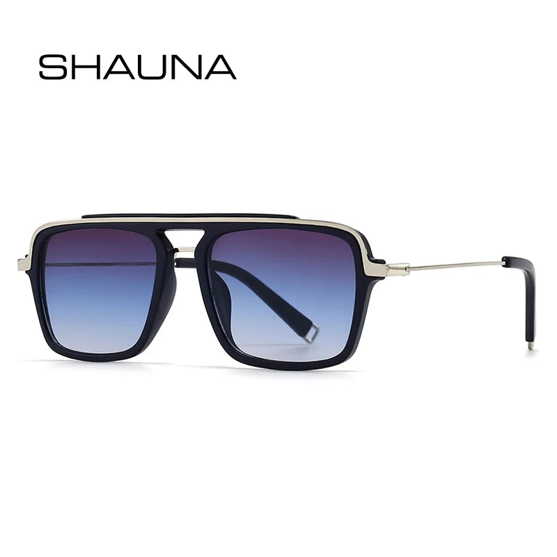 SHAUNA Retro Men Square Double Bridges Sunglasses Shades UV400 Fashion Gradient Women Semi Metal Sun Glasses