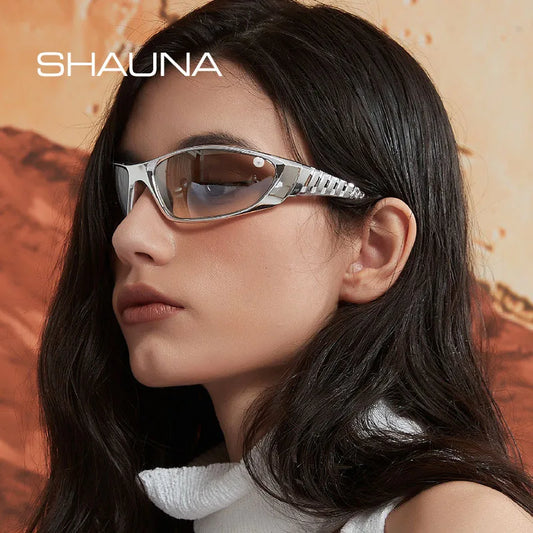 SHAUNA Fashion Y2K Hollow Electroplated Frames Women Sports Sunglasses Men Oval Goggle Shades UV400