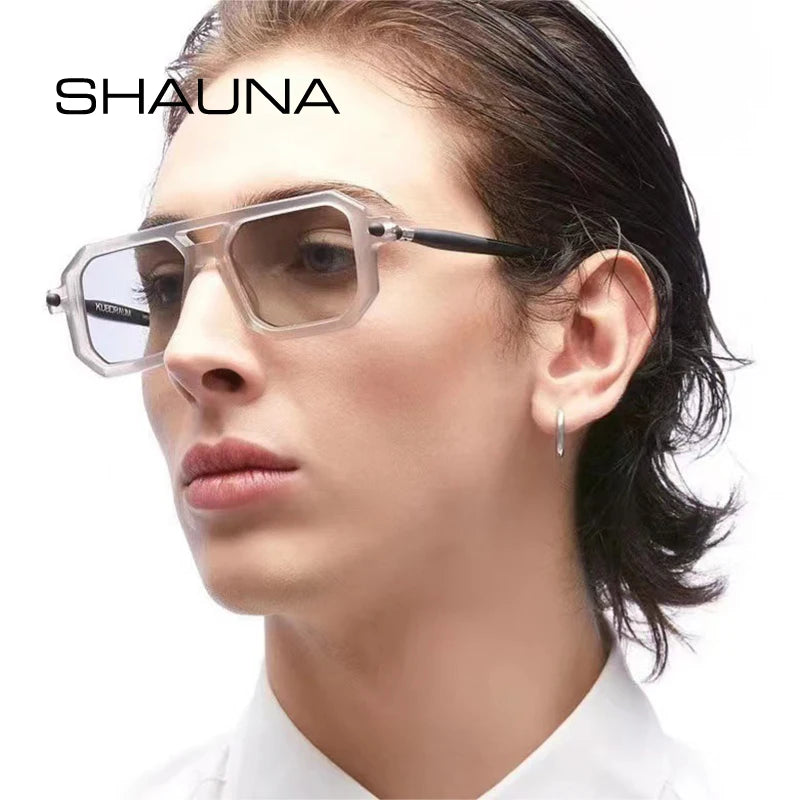 SHAUNA Unique Double Bridges Polygon Square Fashion Colorful Women Sunglasses Clear Anti-Blue Light Computer Glasses Frames