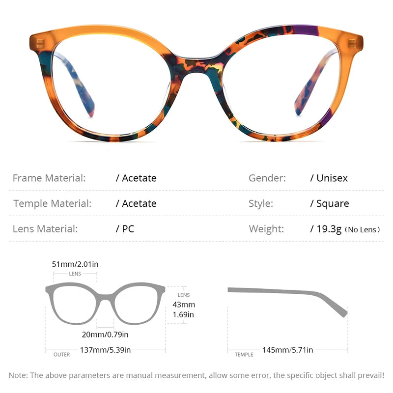 HEPIDEM Multicolor Acetate Glasses Men Retro Square Eyeglasses Women Spectacles Eyewear H9326