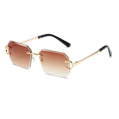 Fashion Vintage Rimless Polygon Sunglasses Women Men Luxury Brand Designer Popular Travel Small Frame Sun Glasses Sexy Ladies