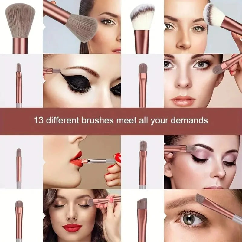 Ensemble de 13 pinceaux de maquillage colorés pour fard à paupières, fond de teint, pinceaux de maquillage complets, fard à paupières, blush, outils de maquillage adoucissants