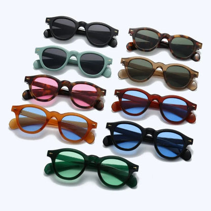 Nouvelles lunettes de soleil rondes rétro pour hommes et femmes, monture vintage à rivets, design, petite monture, nuances simples et tendance, lunettes UV400