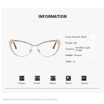 SHAUNA Anti-Blue Light Fashion Women Cat Eye Optical Glasses Frames Spring Hinger Metal Gradient Sunglasses UV400