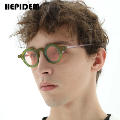 HEPIDEM Matte Acetate Polarized Sunglasses Women UV400 2023 Double-Loop Design Retro Small Round Sun Glasses Men Shades H9267T