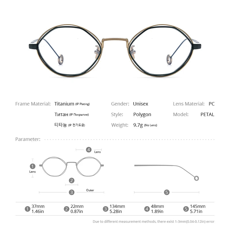 FONEX Pure Titanium Glasses Men Smooth Grace Polygon Eyeglasses 2023 New Women Eyewear PETAL